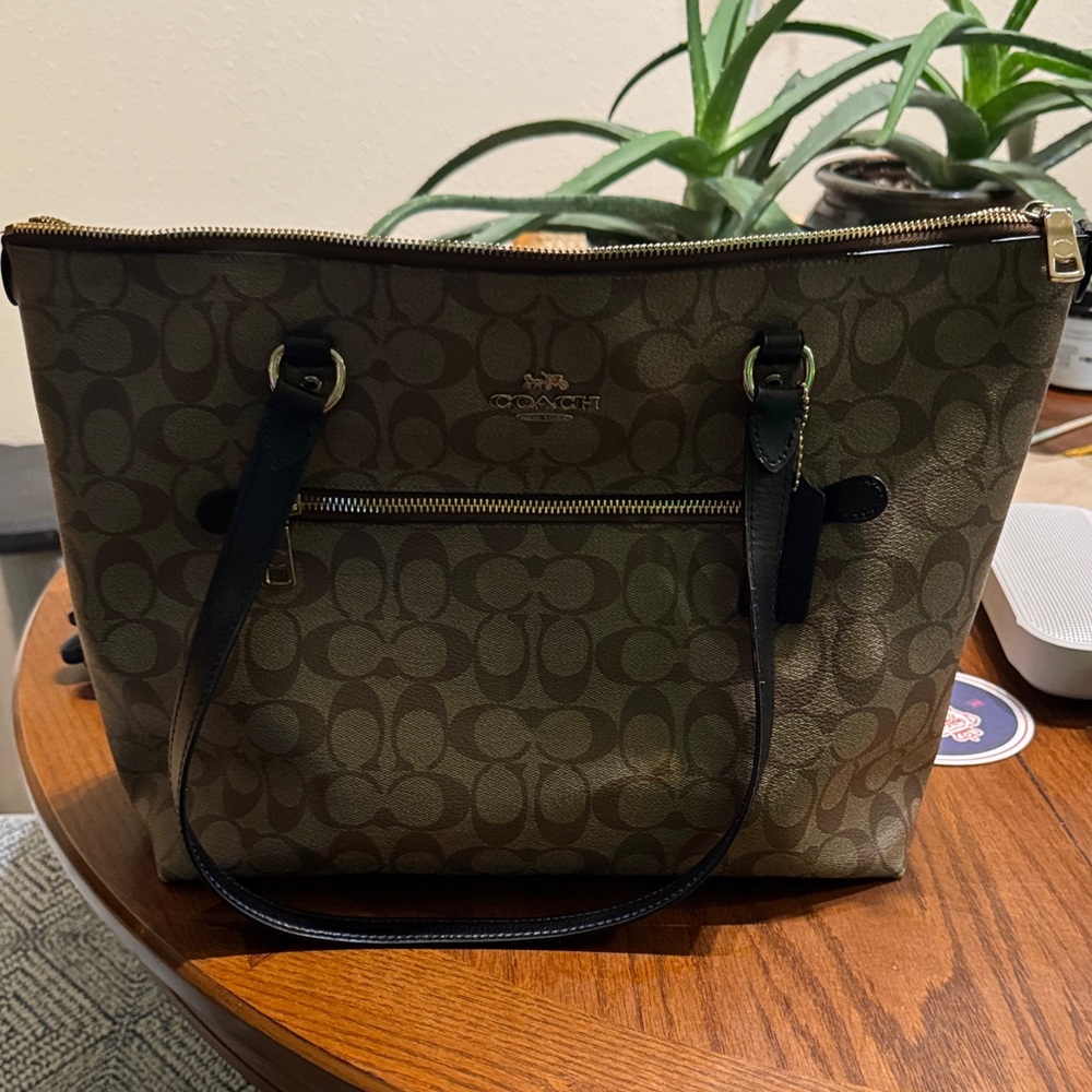 Coach Tan and Black Signature Tote